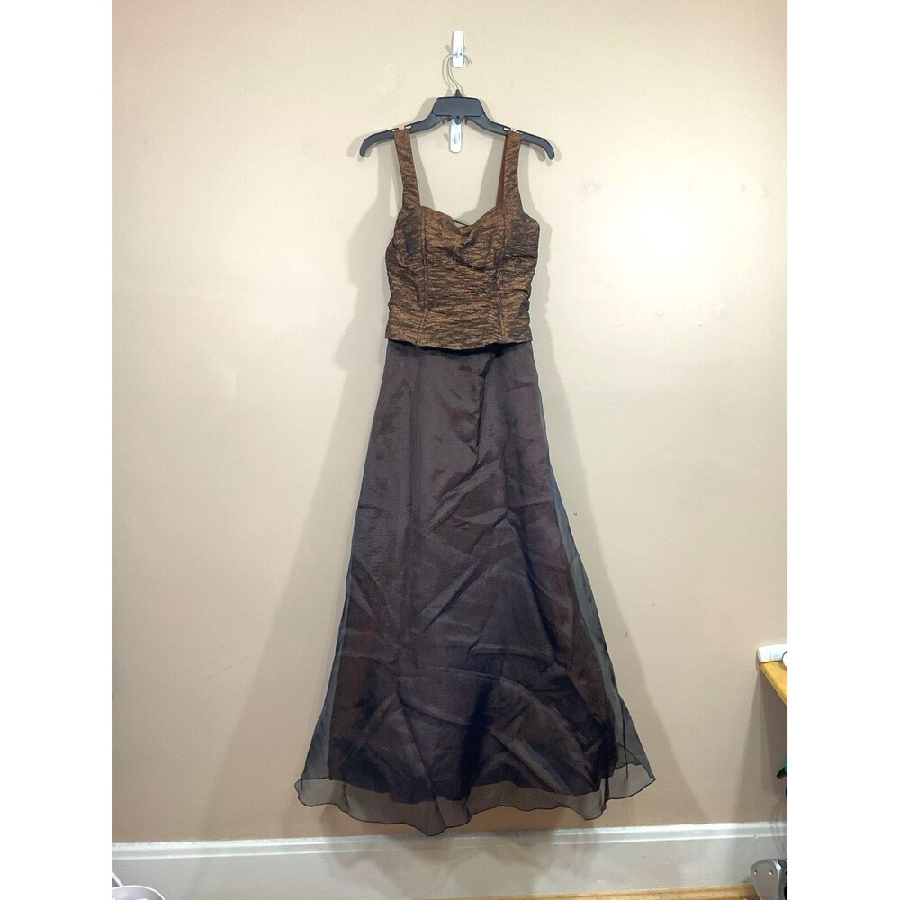 VTG Betsy & Adam Womens Corset Back Maxi Formal Dress 6 Brown 90s Prom Fairy